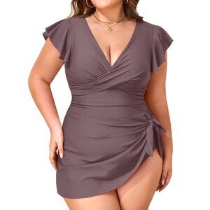 Swimdress Swimsuit Tummy Control Brown Modest Plus Size Size 16W NWT #2149